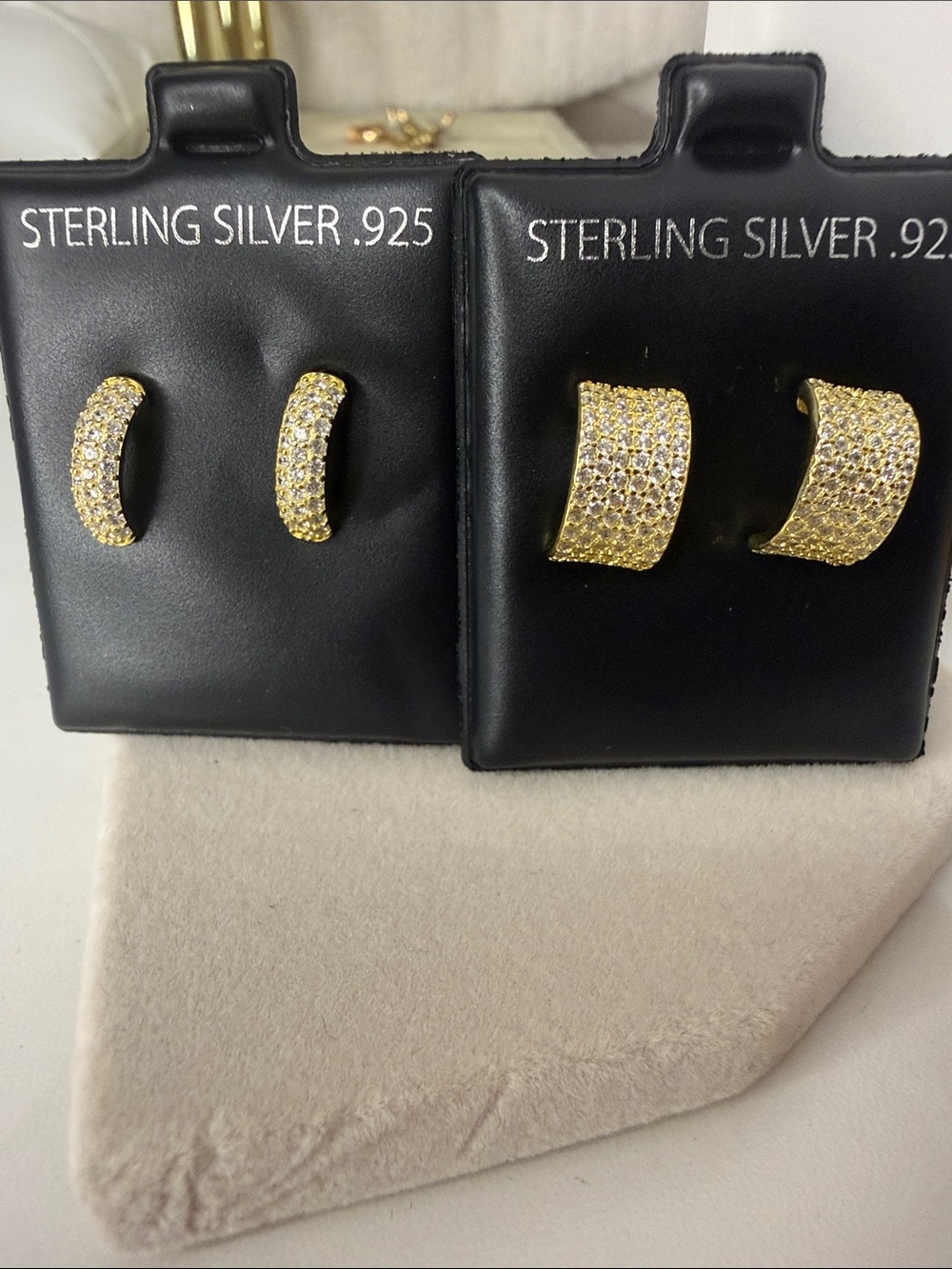 14k Gold-Tone Sterling Silver Pavé Hoop Earrings Set - Elegant Sparkle